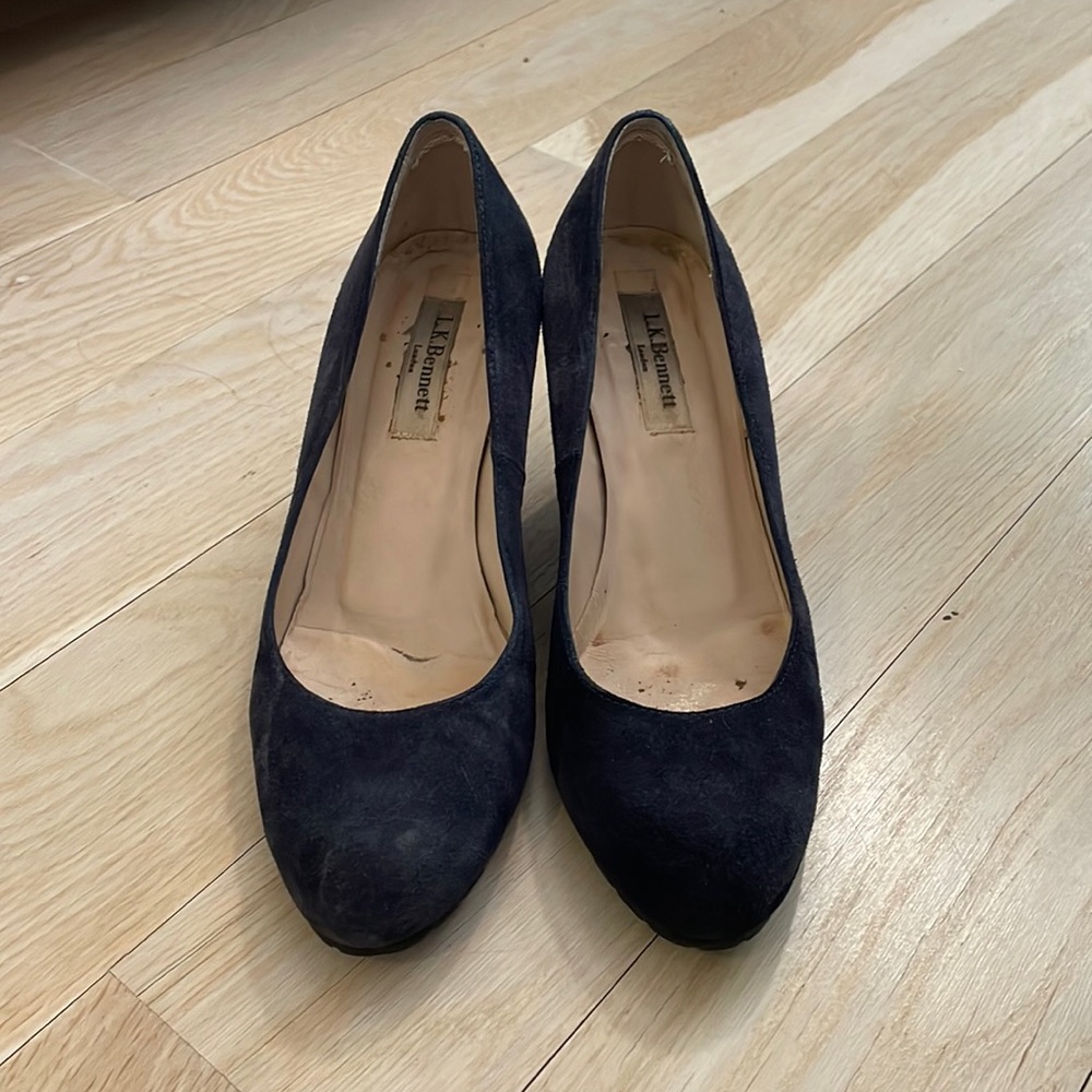LK Bennet Navy Suede Wedges